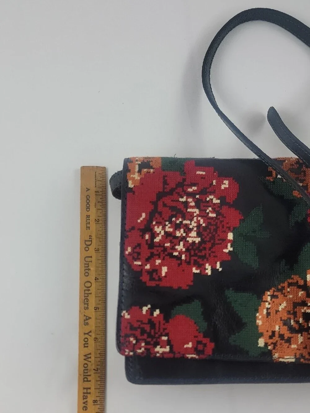 Patricia Nash Black Crossbody with Red and Orange Floral Embroidery